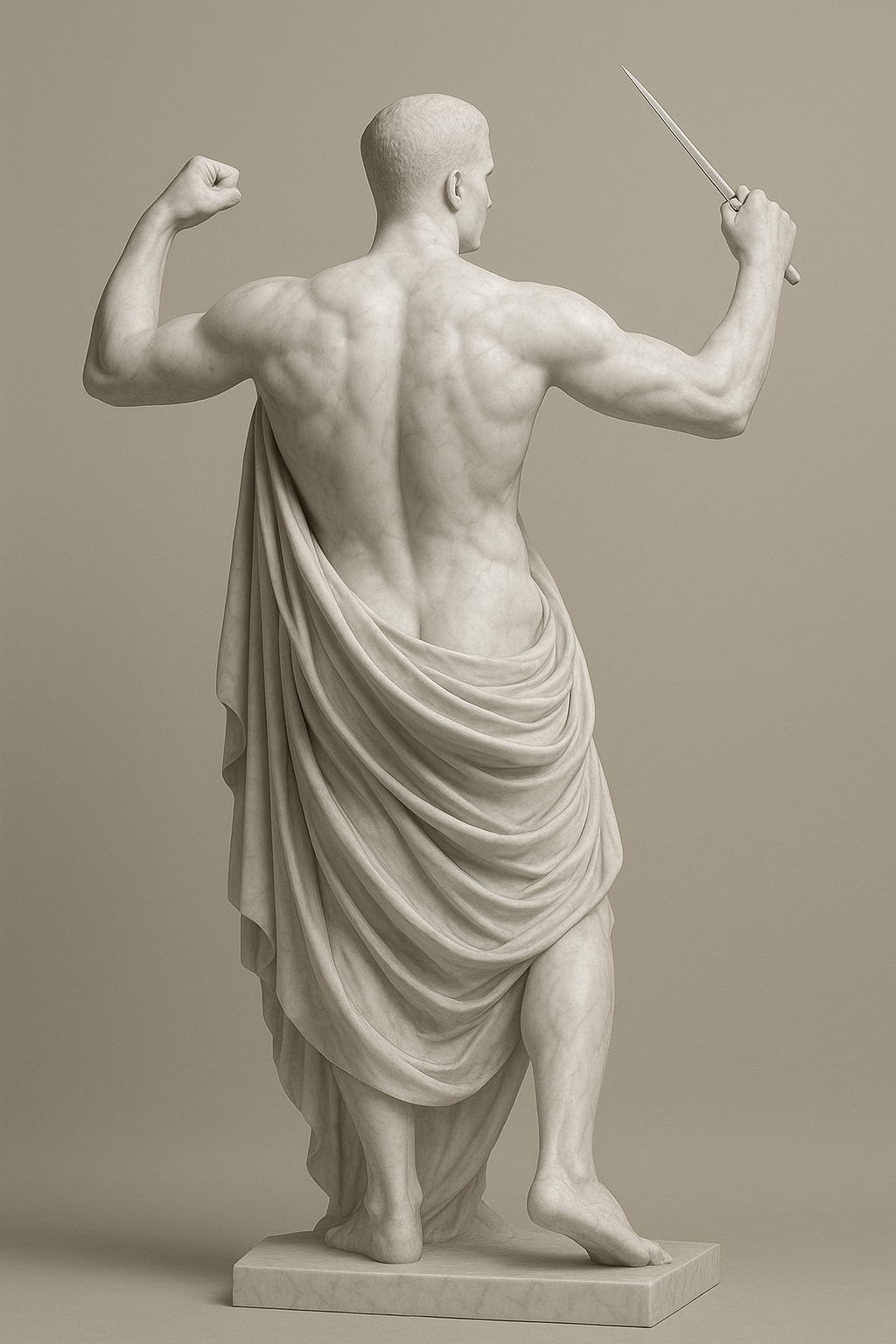 a statue of a man holding a sword