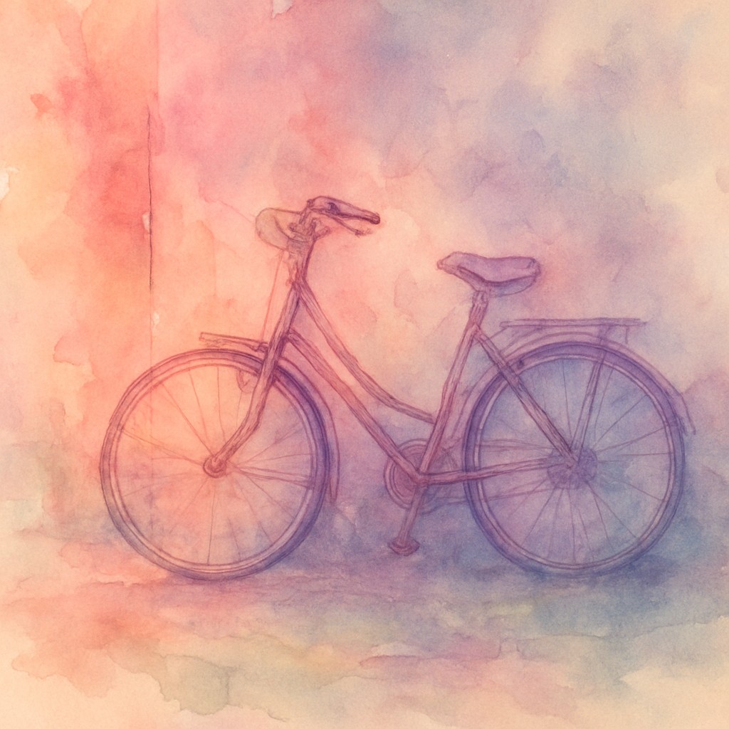 bicyle resting against a wall