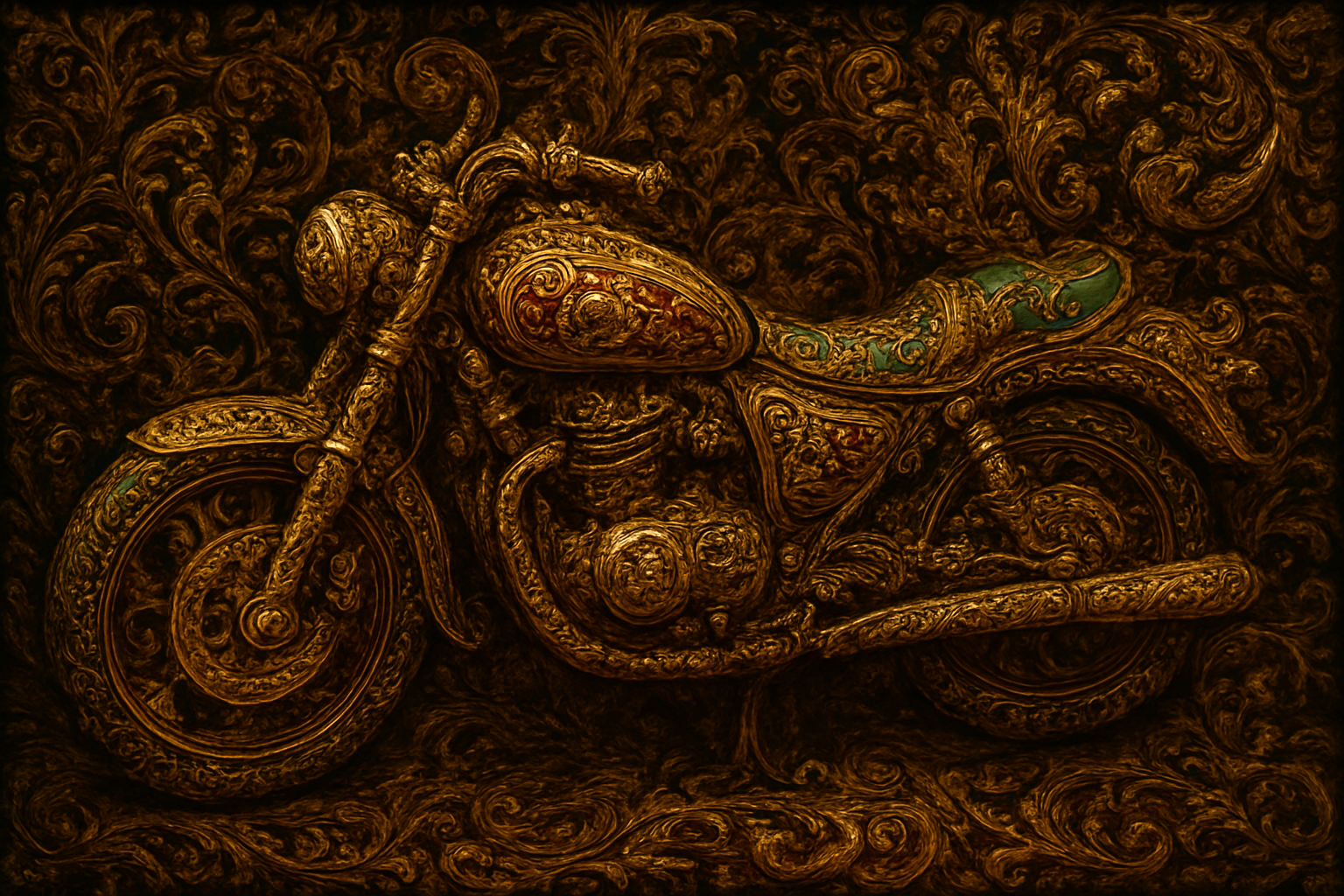a painting of a gold colored motorcycle