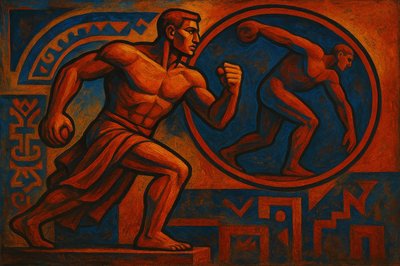 a painting of a man holding a fist