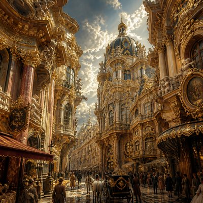 urban street with city activity — Baroque Architecture