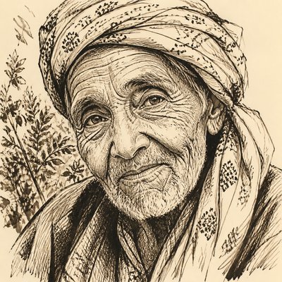 close-up portrait of an elderly person with expressive weathered features