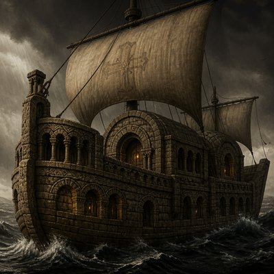 sailing ship on a stormy sea