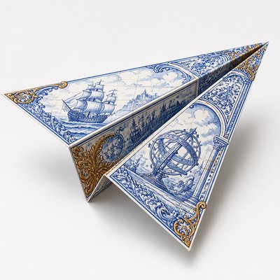 a paper plane, clean minimal composition on a plain background, no text