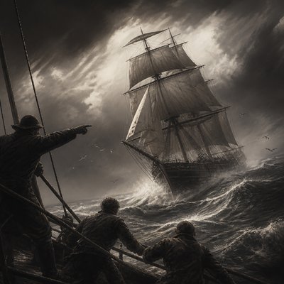 sailing ship on a stormy sea