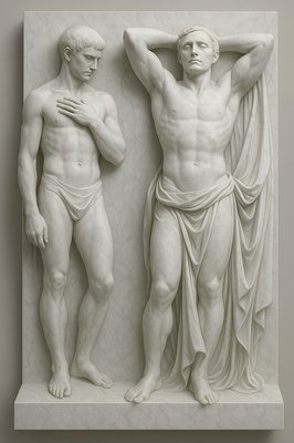 a statue of two men standing next to each other