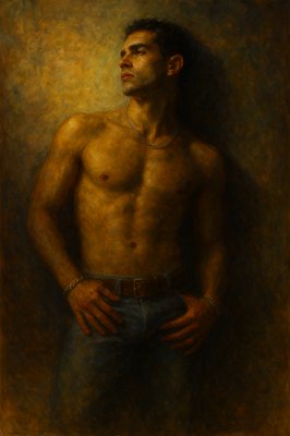 a painting of a man without a shirt