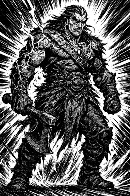 a black and white drawing of a man with a guitar