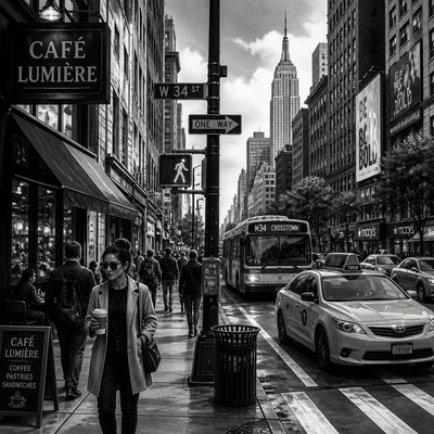 urban street with city activity — Tone Art Style