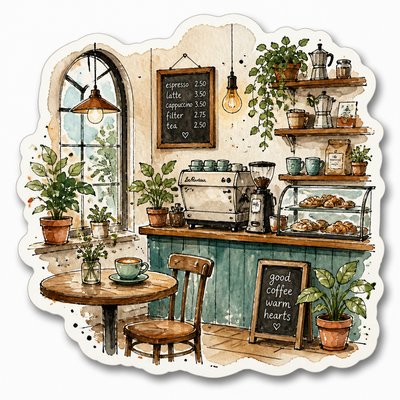 cozy cafe interior with warm lighting