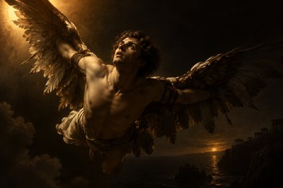 Icarus tris to fly with his pair of wings