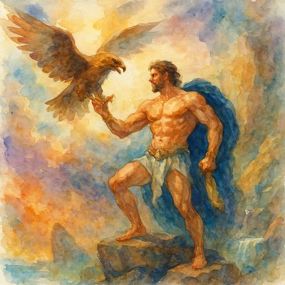 a painting of a man with a bird on his hand