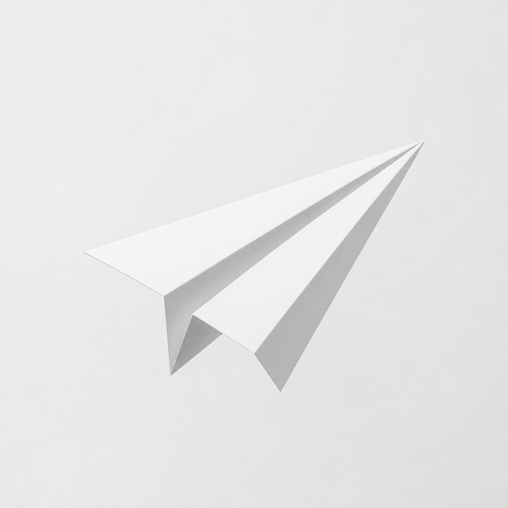 a paper plane, clean minimal composition on a plain background, no text