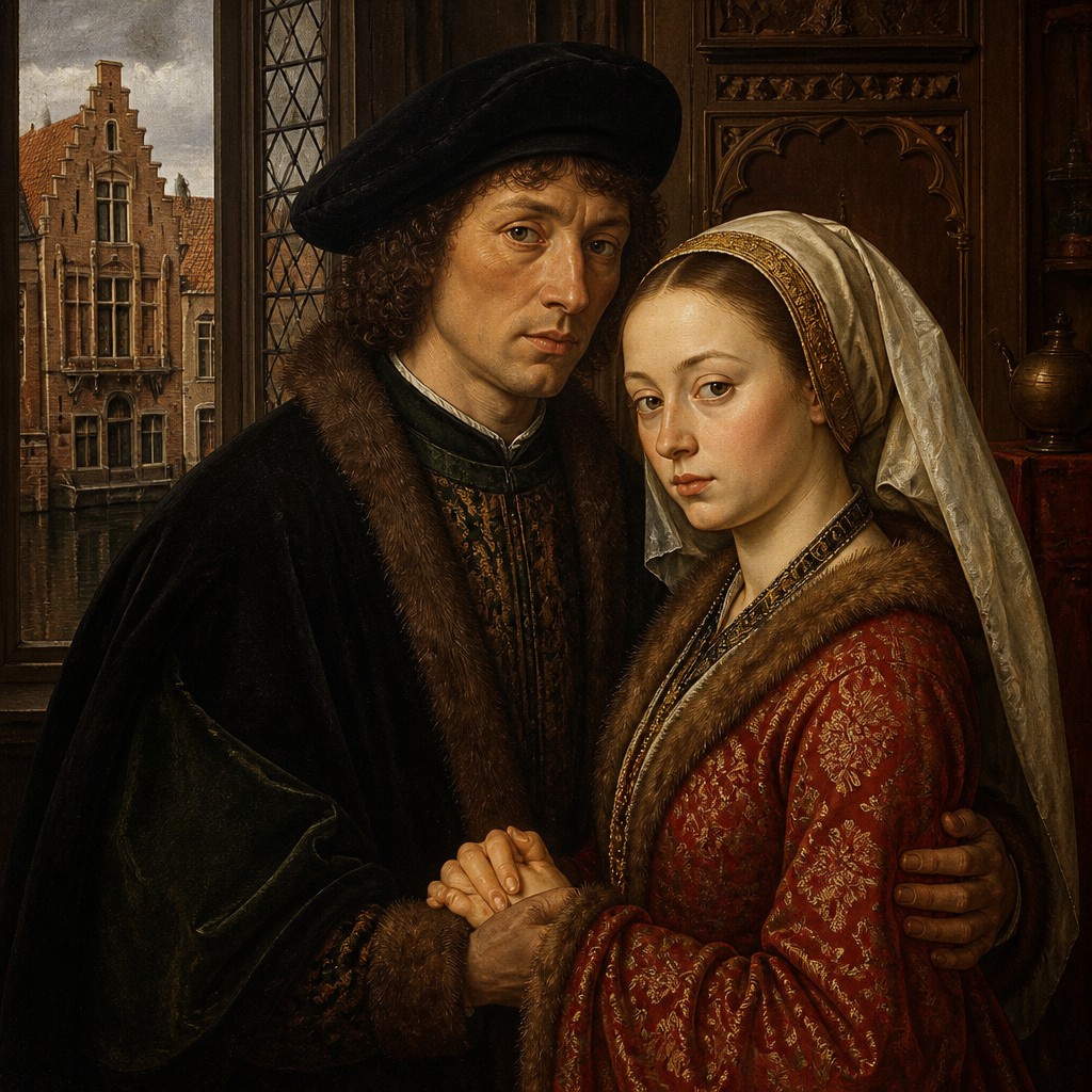 portrait of two people together — Bruges Art Style