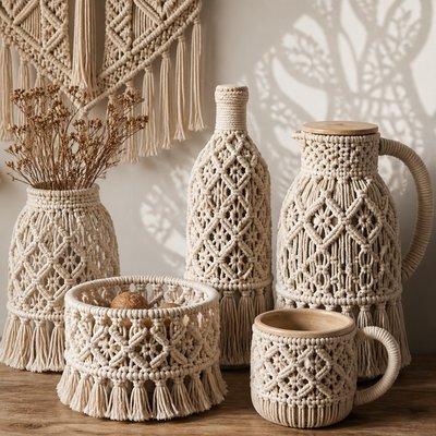 still life with everyday objects — Macrame Art Style