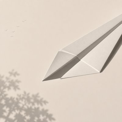 a paper plane, clean minimal composition on a plain background, no text