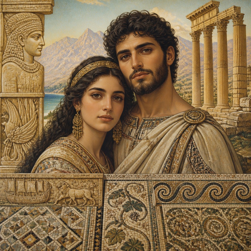 portrait of two people together — Lebanese Art Style