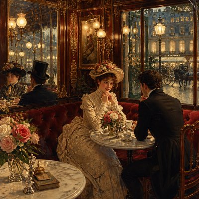 cozy cafe interior with warm lighting