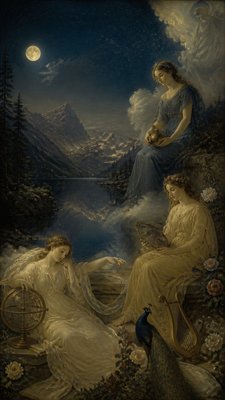 a tranquil mountain lake beneath a starry night sky, no people, no text