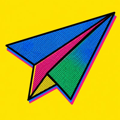 a paper plane, clean minimal composition on a plain background, no text