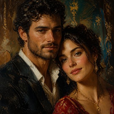 portrait of two people together — Oil Painting Art Style