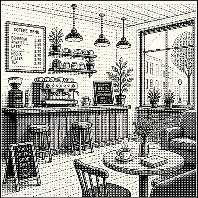 cozy cafe interior with warm lighting