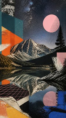 a tranquil mountain lake beneath a starry night sky, no people, no text