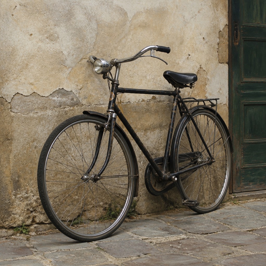 bicyle resting against a wall — Realism Art Style