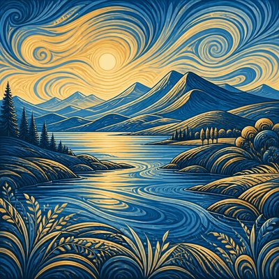 wide landscape with natural scenery — Visual Rhythm Art Style