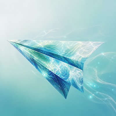 a paper plane, clean minimal composition on a plain background, no text