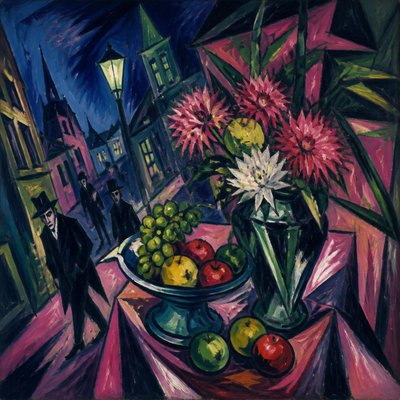 still life arrangement of fruits and flowers