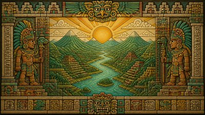a vast valley with a river winding toward distant mountains at sunrise, no people, no text