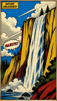 towering waterfall cascading down a cliff
