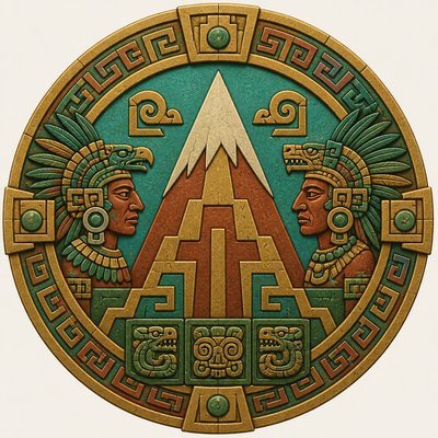 an emblem of a mountain peak inside a circle, simple bold shapes on a plain background, no text or lettering