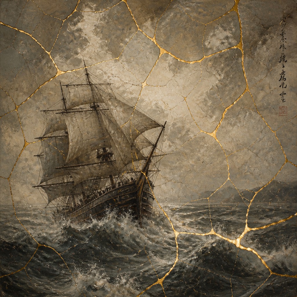sailing ship on a stormy sea