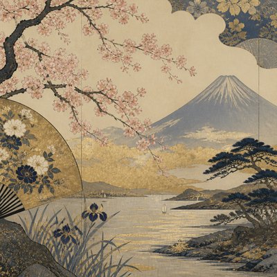 wide landscape with natural scenery — Japonisme Art Style
