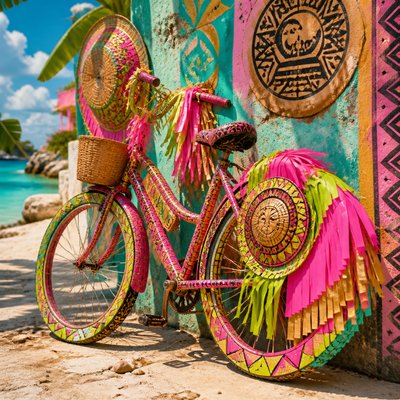 bicyle resting against a wall — Bahamian Art Style