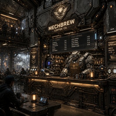cozy cafe interior with warm lighting