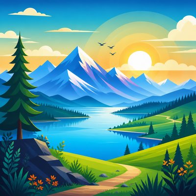 wide landscape with natural scenery — Vector Digital Art Style