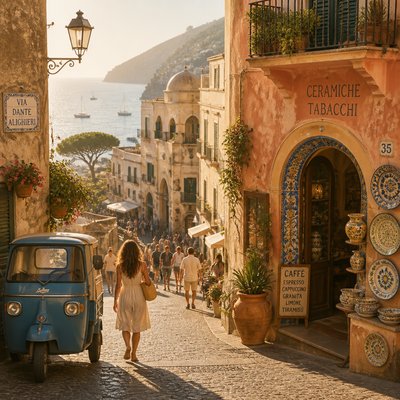 urban street with city activity — Mediterranean Architecture Art