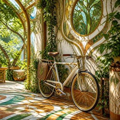 bicyle resting against a wall — Solarpunk Aesthetic
