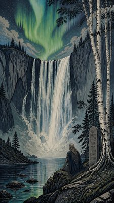 towering waterfall cascading down a cliff