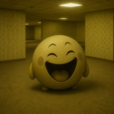 an exaggerated laughing face of an original round mascot character, bold and readable at small size, plain background, no text