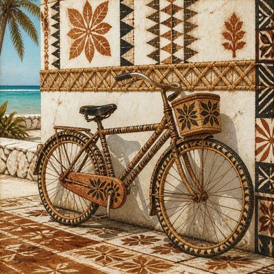 bicyle resting against a wall