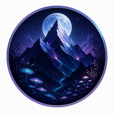 an emblem of a mountain peak inside a circle, simple bold shapes on a plain background, no text or lettering