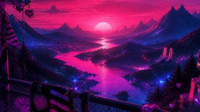 a vast valley with a river winding toward distant mountains at sunrise, no people, no text