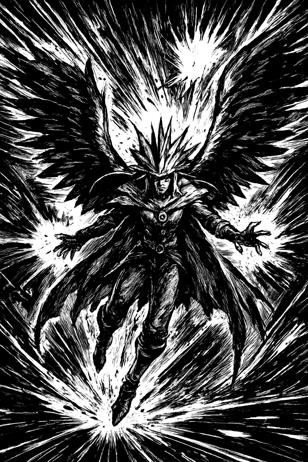 a black and white drawing of a demon