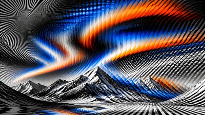 a flowing aurora over snowy peaks, wide sweeping composition, no people, no text