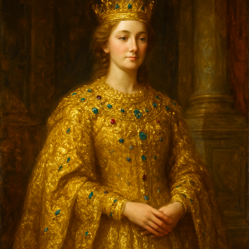 My sincerest apologies that the Queen appeared angry! That's completely contrary to the "serene and noble expression" we aimed for and the dignity implied by Psalm 45. We need to explicitly reinforce a gentler, more gracious demeanor.

You're also right to focus on the gold's shine. We can definitely enhance that.

To address both issues—the expression and the gold's luminosity—we'll make two key adjustments:

    Refine Expression: Use stronger words for a gentle, majestic, and perhaps beatific expression.

    Enhance Gold's Shine: Introduce Baroque Art Style as a secondary influence. Baroque is famous for its dramatic light, intense gleam on metals and jewels, and dynamic richness, which will make the gold truly radiant. It pairs beautifully with Oil Painting for opulence.

Revised Prompt for "Queen in Gold of Ophir - Gentle Expression & Shining Gold"

    Oil Painting Art Style, Baroque Art Style, a breathtakingly majestic and regal portrait of "The Queen in Gold of Ophir," inspired by Psalm 45. The Queen stands with impeccable grace and royal dignity, her posture radiating quiet power. Her expression is serene, gentle, and profoundly gracious, with a subtle, knowing smile, reflecting noble peace. She is adorned in an exquisitely elaborate gown woven entirely from the finest, purest gold of Ophir, which shimmers and gleams with unparalleled brilliance, catching every ray of light. Her attire is intricately embellished with countless precious jewels—sapphires, rubies, and emeralds—each sparkling intensely with Baroque dynamism. A delicate yet regal golden crown, also ablaze with light, rests upon her head. The setting is a grand, opulent royal palace chamber, with rich tapestries and polished marble, bathed in dramatic, warm, golden ambient light that creates striking highlights and deep, luxurious shadows, making her and her lavish garments glow. Focus on the unparalleled brilliance, texture, and radiant shine of her golden gown, the intense sparkle of her jewels, her majestic yet gentle presence, and the luxurious, sacred atmosphere befitting a queen in God's presence.