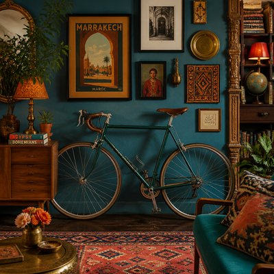 bicyle resting against a wall — Eclectic Interior Design